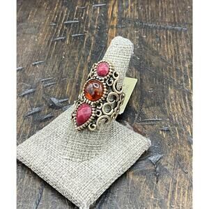 Barse Quasar Ring- Amber & Raspberry Quartz- Bronze- 8- NWT